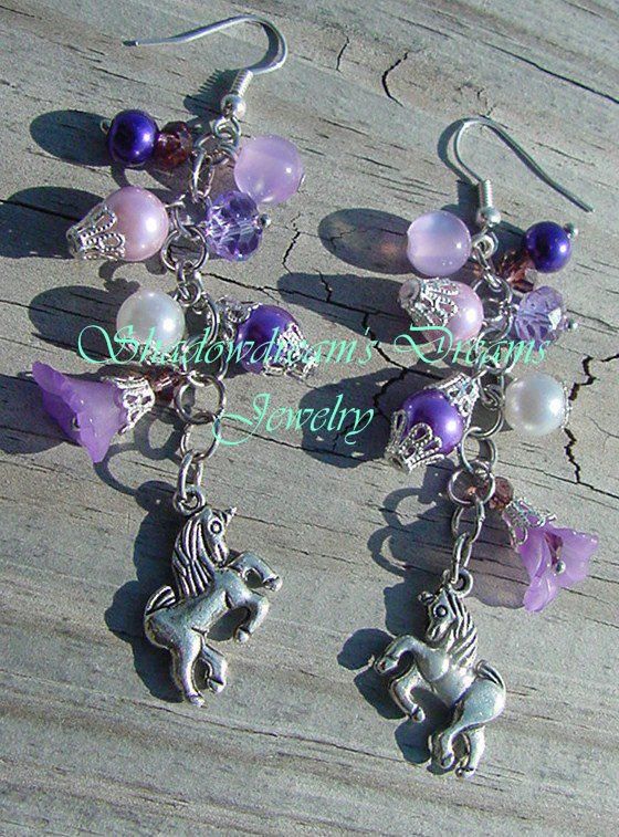 Unicorn earrings with faux pearls, crystals and acrylic flow