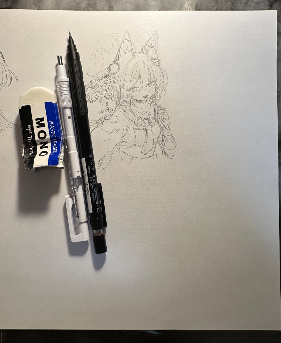 そういえばたまになんのペンで描いてるか聞かれるけどコピー用紙に0.3のシャーペンで描いてます 